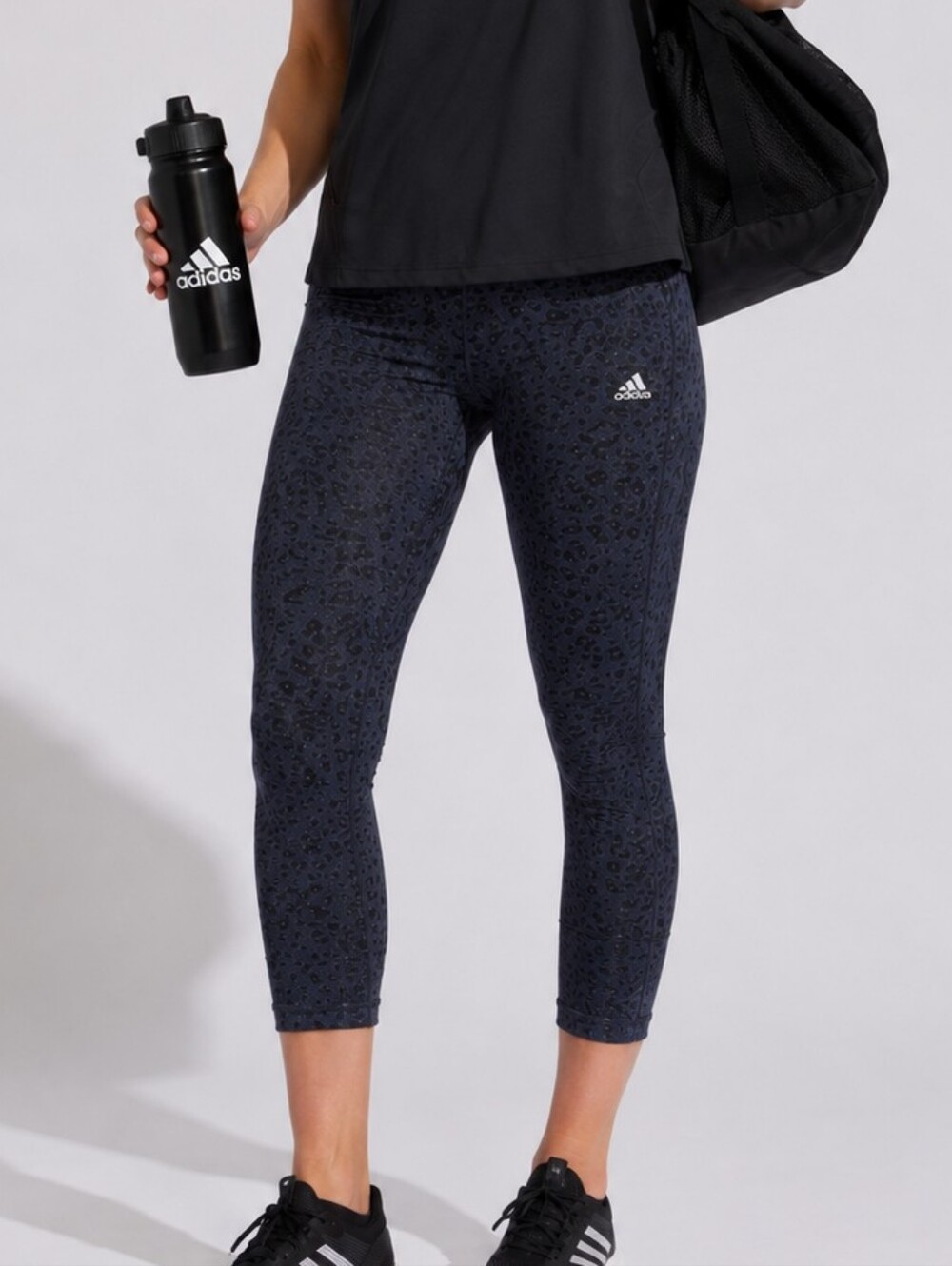 Adidas Women's Navy 🐾Animal Print Patterned 3/4 Leggings SZ M